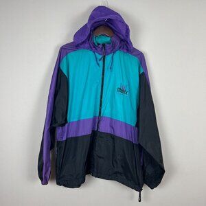 Vintage Swingster Jacket Men Medium Large Purple Teal Fill Zip Colorblock Matrix